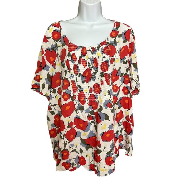 In Every Story Womens Blouse Plus Size 2X Red Poppy Soft Floral Babydoll - Picture 1 of 7